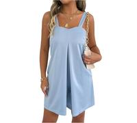 Generisch Jumpsuit Damen Sommer Elegant Overall Kurz Jumpsuits mit Träger Culotte Casual Playsuit Mit Taschen Einfarbig Latzhosen Locker Leicht Romper Frauen Ärmellos Shorts Baggy Hosenanzug