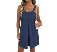 Generisch Jumpsuit Damen Sommer Elegant Overall Kurz Jumpsuits mit Träger Culotte Casual Playsuit Mit Taschen Einfarbig Latzhosen Locker Leicht Romper Frauen Ärmellos Shorts Baggy Hosenanzug