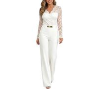 Generisch Jumpsuit Damen Spitze Elegant Body Tiefer V-Ausschnitt Catsuit Schulterfrei Hohe Taille Playsuit Cocktail Party Festlich Overalls Hosenanzug Mit Gürtel Homewear