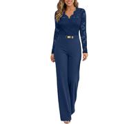 Generisch Jumpsuit Damen Spitze Elegant Body Tiefer V-Ausschnitt Catsuit Schulterfrei Hohe Taille Playsuit Cocktail Party Festlich Overalls Hosenanzug Mit Gürtel Homewear