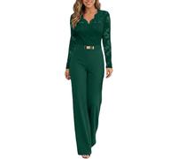 Generisch Jumpsuit Damen Spitze Elegant Body Tiefer V-Ausschnitt Catsuit Schulterfrei Hohe Taille Playsuit Cocktail Party Festlich Overalls Hosenanzug Mit Gürtel Homewear