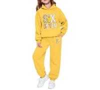 Generisch Jungen-Set mit Kapuzenpullover Jogginghose mit Grafikprint - lässige Zweiteilige Spielkleidung für Kinder (Yellow, 150)