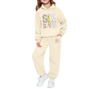 Generisch Jungen-Set mit Kapuzenpullover Jogginghose mit Grafikprint - lässige Zweiteilige Spielkleidung für Kinder (Beige, 160)