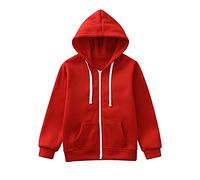 Generisch Jungen Winterjacke mit Reißverschluss Kinder Warme Jacke für Jungen Langlebiger Outdoor Mantel Softshell Jacke (Red, 9-10 Years)