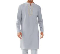 Generisch Kaftan Herren Abaya Herren Islamische Kleidung Kaftan Baumwolle Langarm Nachthemd Lang Gebetskleidung Männer Burka Arabische Ramadan Islam Universal Fit S-3XL, Grau, 3XL