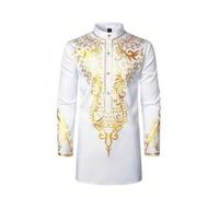 Generisch Kaftan Herren Kleidung Herren Muslim Kaftan Abaya Männer Hemd Afrikanische Muslimischen männer Anzug Heißer Gold Jacke Stück (White, L)