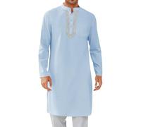 Generisch Kaftan Herren Langarm Abaya Herren Islamische Kleidung Kaftan Baumwolle Nachthemd Lang Gebetskleidung Männer Burka Arabische Ramadan Islam Universal Fit S-3XL, Blau, 3XL