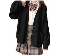 Generisch Kapuzen Damen Pullover Womens Japanese Cute Knitted Cardigan Sweater Cosplay Long Sleeve Button Down School Jacket Für Hochzeitskleid (Black, One Size)