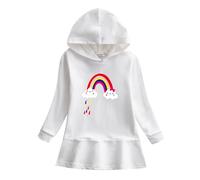 Generisch Kapuzenkleid für Mädchen Kapuzenpullover Kleider Baumwolle Regenbogen-Print Oberteile Langarm Hoodies Pullover Sweatshirt Freizeit Tops Frühling Herbst Modische Kleid Kinder