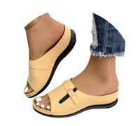 Generisch Keilsandalen für Damen 2025 mit Schnalle Modische leichte Slip-On-Schuhe für Damen (Yellow, 40)