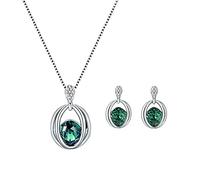 Generisch Ketten Set Damen Mode Frauen Kristall Ohrringe Anhänger Halskette Set Silberlot Für Schmuck (Green, One Size)