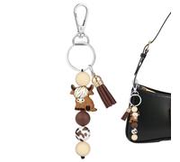 Generisch Keychain Bracelet | Cow Silicone Beaded Tassels | Kawaii Animal Pendants | for Women Men Schoolbag Backpack Tote Purse Phone