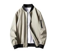 Generisch Khaki Bomberjacke Herren Winter Zip Softshelljacke Windbreaker Wasserdicht Leicht College Jacke Stehkragen Fliegerjacke Übergangsjacke Pilotenjacke Blouson Jacke Herrenjacke Outdoorjacke M