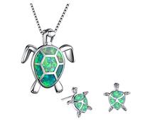 Generisch Kinder Haar Schmuck Set Ohrstecker Damen Schmuck Schildkröte Anhänger Multicolor Schlüsselbein Set Kette Schildkröte Schmuck Sets Ausgefallener Schmuck Damen (Green, One Size)