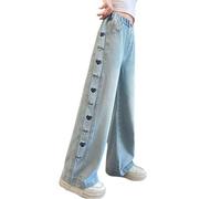 Generisch Kinder Jeans Mädchen, Baggy Hose Mädchen Straight Jeanshosen High Waist Hose Weites Bein Freizeithosen Mit Taschen Hip Hop Lange Hose Stretch Comfort Cargo Freizeithose Baggy Pants Y2k