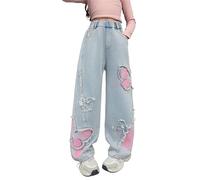 Generisch Kinder Jeans Mädchen, Mädchen Hose Baggy Jeans Freizeit Jeanshose Mit Taschen Jeans Lose Gerade Freizeitjeans Hip Hop Lange Hose Stretch Comfort Cargo Freizeithose Baggy Pants Y2k