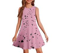 Generisch Kinder Modern Freizeitkleid Leicht Chiffonkleid Lässig Kinderkleid Luftig Blumenkleid Elegant Strandkleid Ärmelloses Midikleid Einfarbig Partykleid Hawaii Kleider(1-Light pink,140)