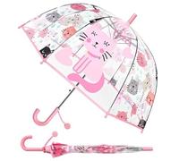 Generisch Kinder Regenschirm mit Kuppeldach Leichtes Niedliches Lustiges Design, Wind- und Regenschutzschirm,Stockschirm in Glockenform Transparent - Geschenke für Kinder (Rosa Katze)