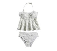 Generisch Kinder Tankini Mädchen Set 2-teilig Tankini Badeanzug Neckholder Top Bikinislip Einfarbig Schwimmanzug Bikinis für Teenager Sommer Hawaii Bademode 3-12 Jahre