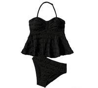 Generisch Kinder Tankini Mädchen Set 2-teilig Tankini Badeanzug Neckholder Top Bikinislip Einfarbig Schwimmanzug Bikinis für Teenager Sommer Hawaii Bademode 3-12 Jahre