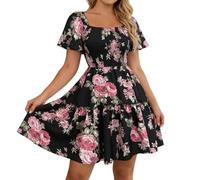 Generisch Kleid Damen Elegant, Elegante Kleider Damen, Klassisches Lässiges Sommerkleid Im Boho Stil Mit Cut Out Schultern Und RüSchenäRmeln FließEnder Stufenrock