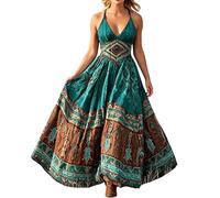 Generisch Kleid Damen Elegant, Maxikleid Damen Sommer, Lässiges Locker Geschnittenes Langarmkleid Mit Blumenmuster FließEndes Swingkleid FüR Den Alltag