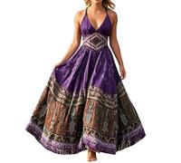 Generisch Kleid Damen Elegant, Maxikleid Damen Sommer, Lässiges Locker Geschnittenes Langarmkleid Mit Blumenmuster FließEndes Swingkleid FüR Den Alltag