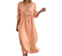Generisch Kleid Sommer Damen, Sommerkleid Damen Leicht, Elegantes Lässiges Sommerkleid Mit Rundhalsausschnitt Mittellangen Ärmeln Einfarbig Fließendes Tunika Top Für Damen