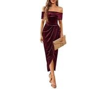 Generisch Kleider Damen Festlich Elegant Hochzeit Kleid Damen Curvy Schulterfrei Abendkleider Damen Lang Ärmellos Cocktailkleid Elegante Samt Abendkleid Off Shoulder Ballkleid Samtkleid Frauen Party