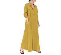Generisch Kleider Damen Sommer Elegant Lässiges, Langärmliges Hemdblusenkleid Aus Baumwolle Und Leinen Für Frauen Mit Knöpfen Und Kleid Mit Spitze