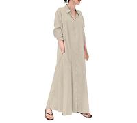 Generisch Kleider Damen Sommer Elegant Lässiges, Langärmliges Hemdblusenkleid Aus Baumwolle Und Leinen Für Frauen Mit Knöpfen Und Kleid Mit Spitze