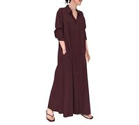 Generisch Kleider Damen Sommer Elegant Lässiges, Langärmliges Hemdblusenkleid Aus Baumwolle Und Leinen Für Frauen Mit Knöpfen Und Kleid Mit Spitze
