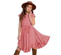 Generisch Kleider Mädchen, Rockabilly Kleid Einfarbig Kurzes Kinderkleid Partykleid Im Retro Stil Kleine Kleidung Schwingende ÄRmel 712Y Mädchenkleider Mit RüSchen