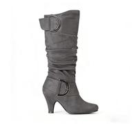 Generisch Kniehohe Damenstiefel Aus Mattem Leder - Warme, Mit Fleece Gefütterte Reitstiefel Mit Gürtelschnalle for Den Winter(Grey,37)