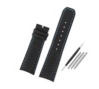 Generisch Kompatibel mit der CITIZEN Blue Angel Herren-Radio-Wave-Uhr AT8020-54L/8020-03L/JY8078, gebogenes Ende, echtes Lederarmband, Armband 22 23(Black Blue no clasp,22mm)