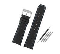 Generisch Kompatibel mit der CITIZEN Blue Angel Herren-Radio-Wave-Uhr AT8020-54L/8020-03L/JY8078, gebogenes Ende, echtes Lederarmband, Armband 22 23(Black Blue Xsilver,22mm)