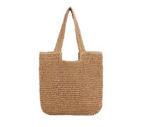 Generisch Korbtaschen Strohtaschen Damen Handtasche Geflochten mit ReißVerschluss Strohtasche Hohe KapazitäT Bast Tasche Damen für Arbeit Reise Outdoor(Khaki)