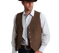 Generisch Kostüm Cowboy Herren, Cowboy Weste Kostüm Herren Lederweste Ärmellos Western V-Ausschnitt Retro Trachtenweste Hippie Gilet Einfarbige 70er Fasching Karneval Outfit, Kaffee, L