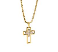 Generisch Kreuzanhänger Für Herren, 18 Karat Vergoldet, Zirkonia, Handgefertigt, Religiöses Amulett, Schmuckgeschenk, 61 Cm Lange Kette, Gold