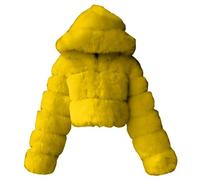 Generisch Kunstpelzmantel Damen Kurz Pelzjacke mit Kapuze Einfarbig Lässig Winterjacke Warme Felljacke PlüSchjacke Baggy Freizeitjacke Winter Übergangsjacke Kunstpelz Windbreaker