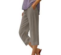 Generisch Kurze Hose orange Damen Radler Leinen Hose Bequeme Einfarbig Freizeithose Baggy Elastische Stoffhose High Waist Damenhosen mit Gummizug für Alltag Reise Büro