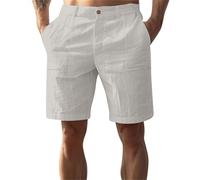 Generisch Kurze Hosen Herren Baumwolle Leinen Shorts Leichte Luftige Sommershorts Einfarbige Freizeithose mit Taschen Chino Running Cargohose Kurz Jeans Baggy Cordhose Sporthosen Sweatshorts