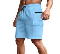 Generisch Kurze Hosen Herren Cargo Shorts Sommer Größe Ice Trendy Casual 5 10 Jogginghose Freizeithose Hose Schwarz Cargohosen Kurz Bermudas Männer Stretch Bermuda Sport Himmelblau XL