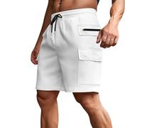 Generisch Kurze Hosen Herren Cargo Shorts Sommer Größe Ice Trendy Casual 5 10 Jogginghose Freizeithose Hose Schwarz Cargohosen Kurz Bermudas Männer Stretch Bermuda Sport Weiß XL