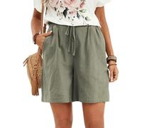 Generisch Kurze Leinenhose Damen Sommer Locker, Baumwolle Leinen Shorts mit Elastischem Bund, Bindeband und Praktischen Taschen, Bequeme Casual Freizeithose für Urlaub Strand Alltag Outdoor