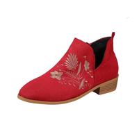 Generisch Kurze Stiefel Damen Mit Blumenstickerei Chelsea Stiefeletten Mit Blockabsatz Vintage Wildleder Ankle Boots Herbst Winter Worker Booties Freizeit Knöchel Schuhe