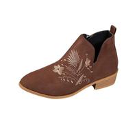 Generisch Kurze Stiefel Damen Mit Blumenstickerei Chelsea Stiefeletten Mit Blockabsatz Vintage Wildleder Ankle Boots Herbst Winter Worker Booties Freizeit Knöchel Schuhe