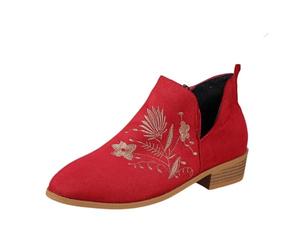Generisch Kurze Stiefel Damen Mit Blumenstickerei Chelsea Stiefeletten Mit Blockabsatz Vintage Wildleder Ankle Boots Herbst Winter Worker Booties Freizeit Knöchel Schuhe