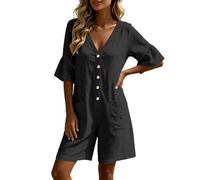 Generisch Kurzer Jumpsuit Damen Große Größen Elegant Eleganter Kurz Overall Festlich Hochzeit Outfit Zweiteiler Sommer Hosenanzug Festliches Schwarz Kostüm Damen-Overalls Jumpsuits Für