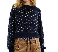 Generisch Kurzer Strickpullover mit niedlichem Schmetterlings Jacquard Locker Geschnittener Rundhals Strickpullover